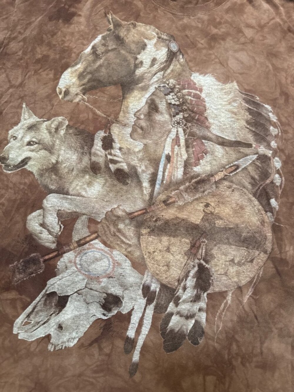 The Mountain Wolf Spirit Warrior T-Shirt Distressed Antonia Neshev Tie-Dye Graph